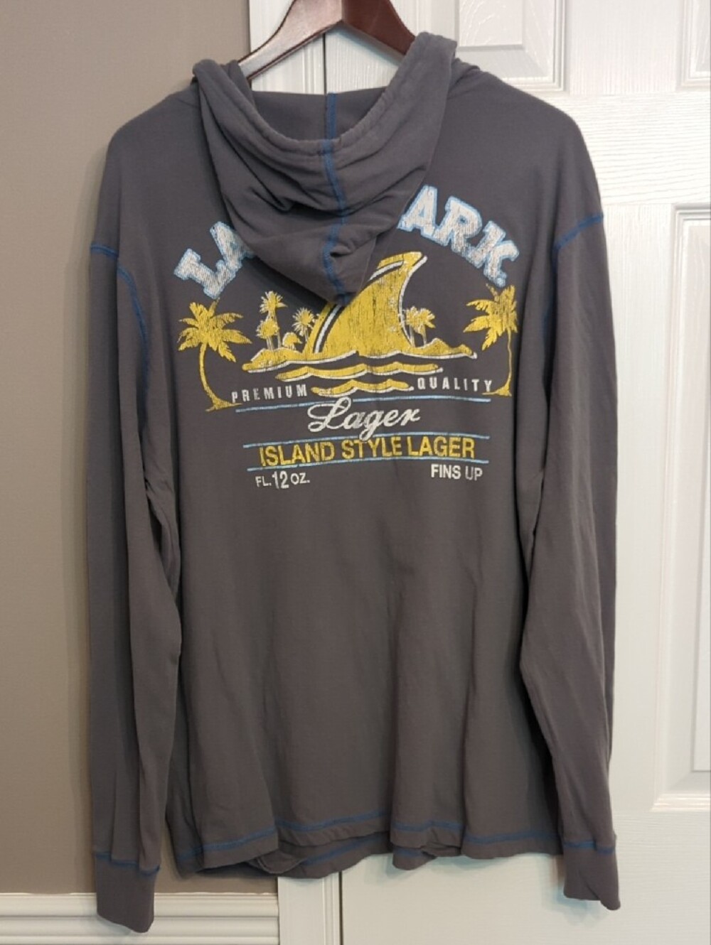 Landshark Lager Gray Half-Zip Hoodie Sweatshirt Lightweight Beachy Summer - Picture 3 of 6